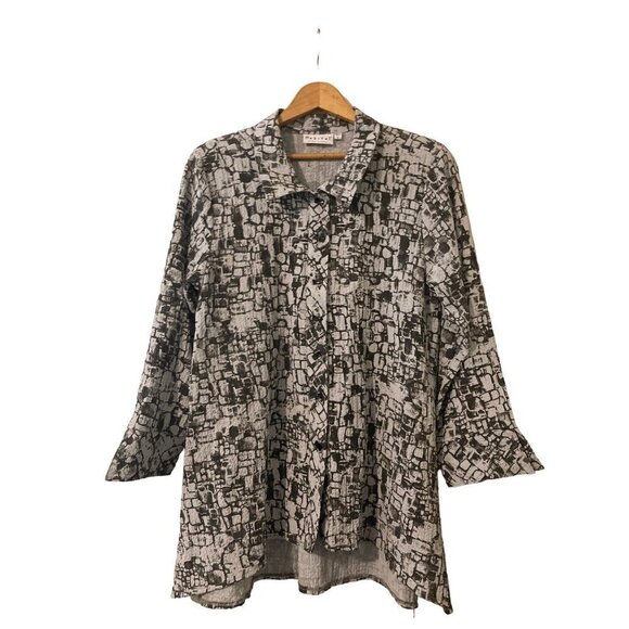 Habitat Women's Textured Fun Button Down High Low Shirt Collar Multi Grey Small - Picture 1 of 14